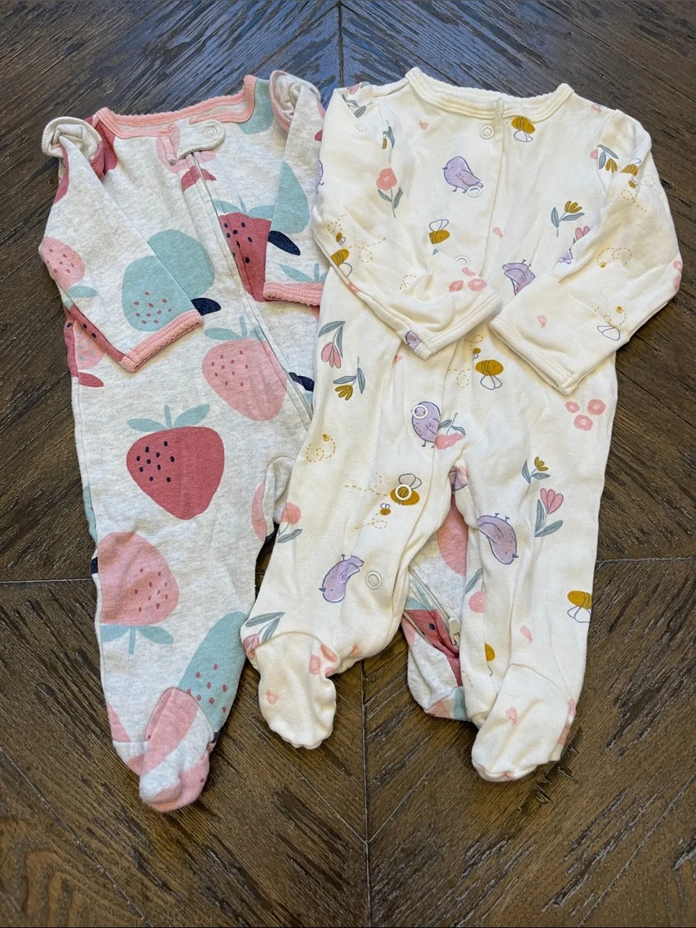 Carter's Pink & White Fruit and Bird Printed Footie Sleepers